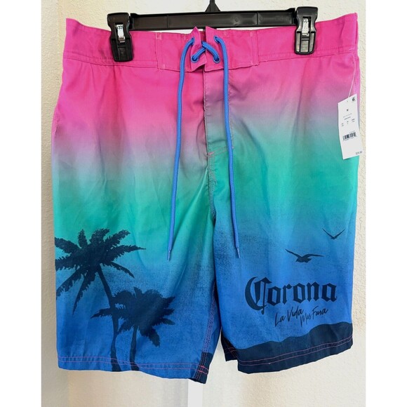 NEW Mens Corona Beer Tropical Swim Trunks Swimsuit Lined Board Shorts Ombre MED - Picture 3 of 9